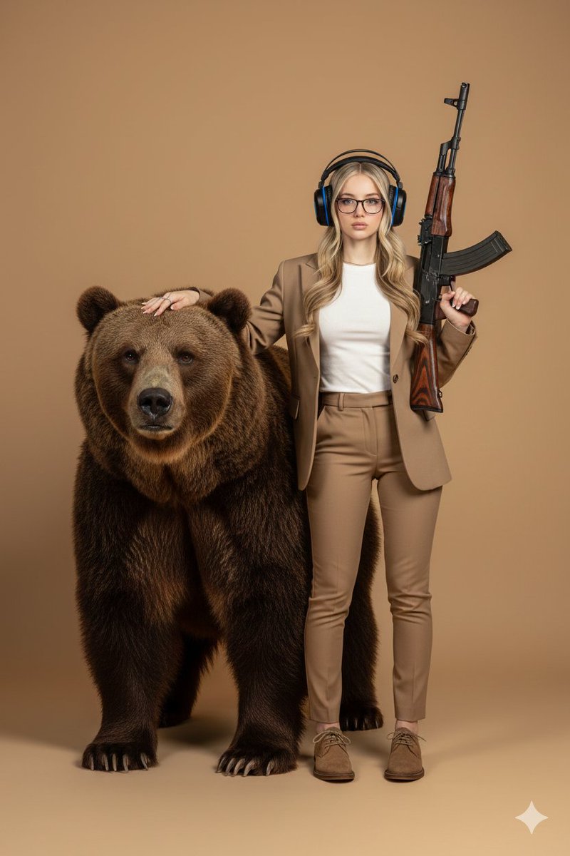 Surreal Studio Portrait with Grizzly Bear and Rifle 1