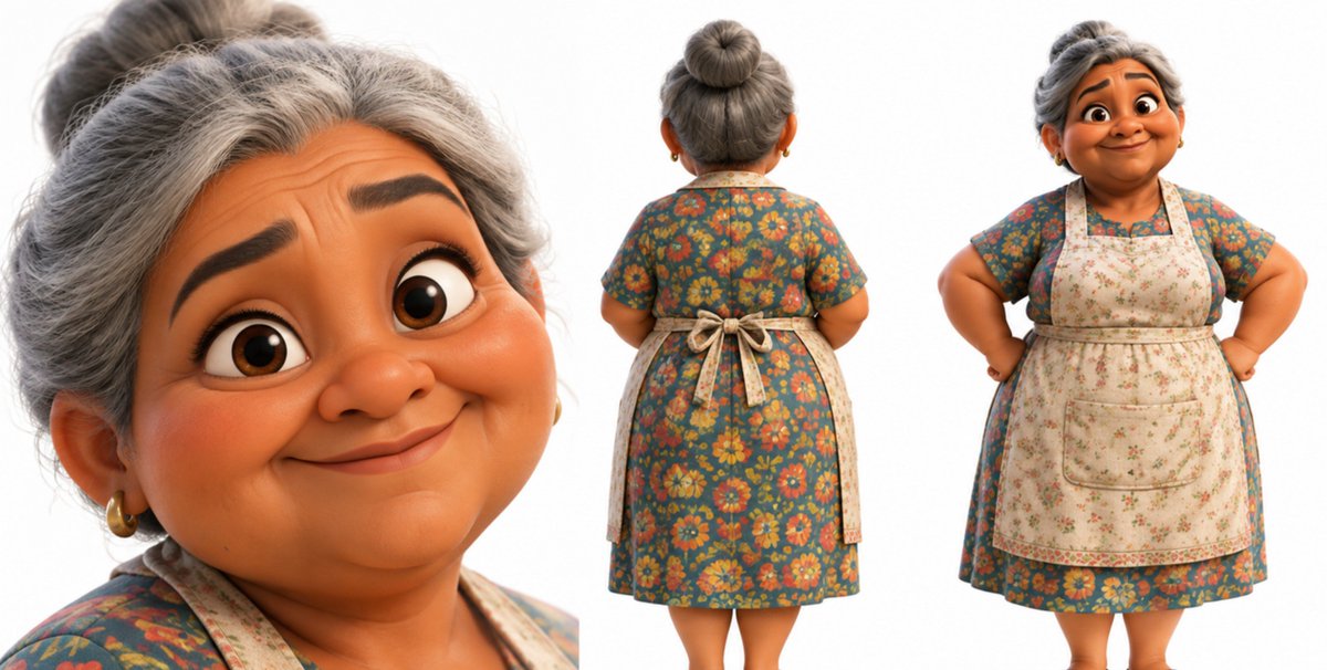 Game Asset - Pixar-Style Elderly Woman Character Sheet