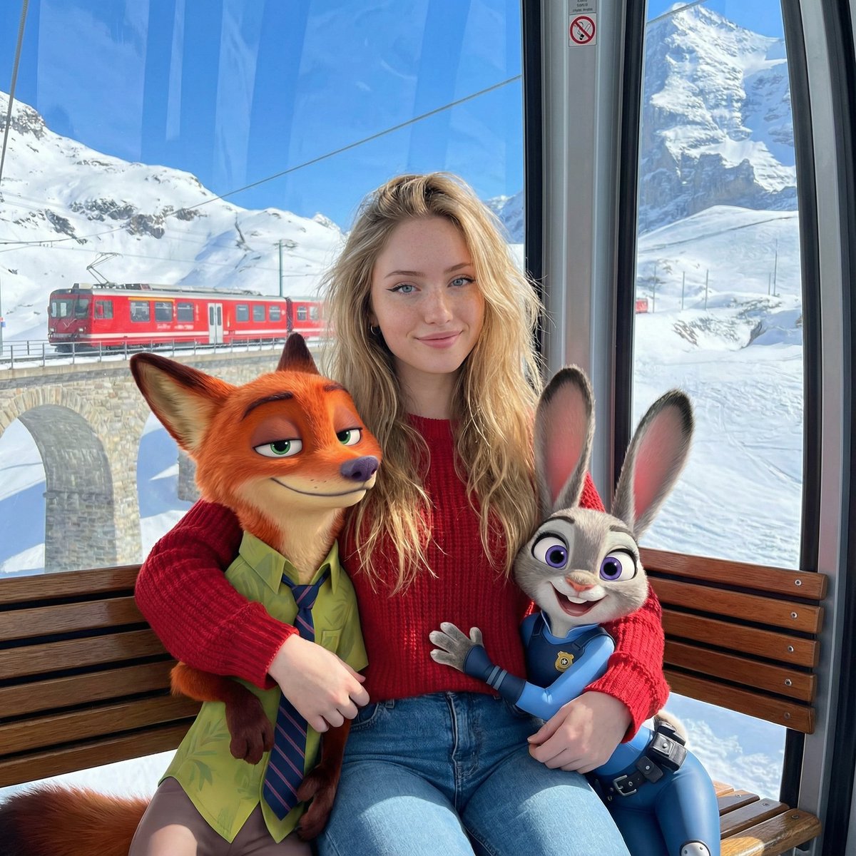 Blending Photorealistic Human with Zootopia Characters in a Cable Car 1