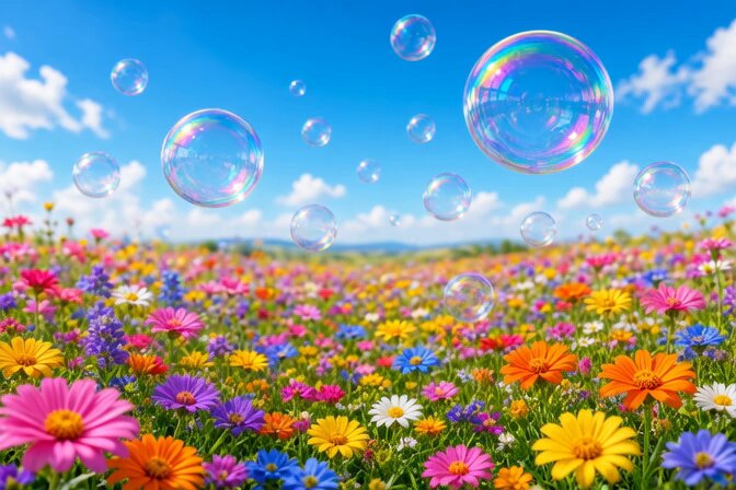 Grok Imagine Video Prompt: Soap Bubbles in Meadow 1