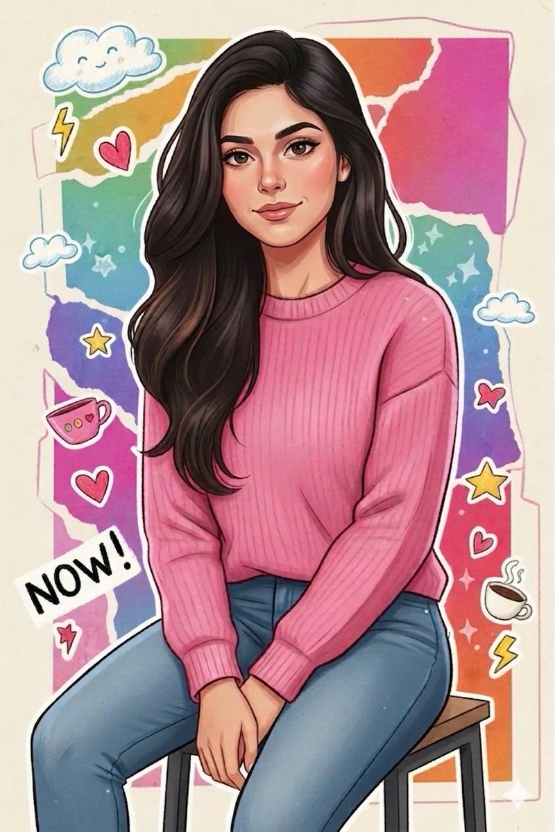 Vibrant Sticker Art Illustration of a Young Woman 1