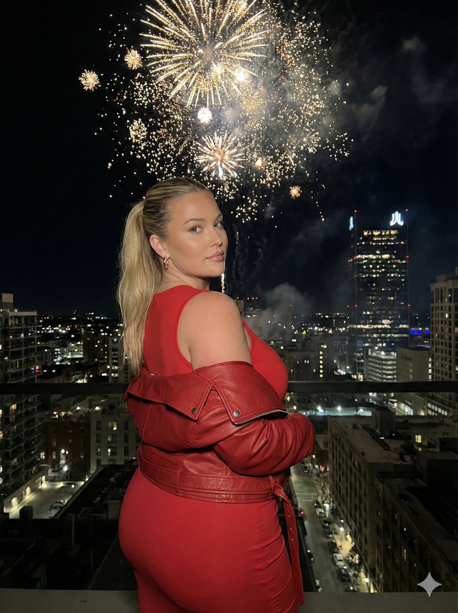 Nighttime Cityscape Portrait with Fireworks 1