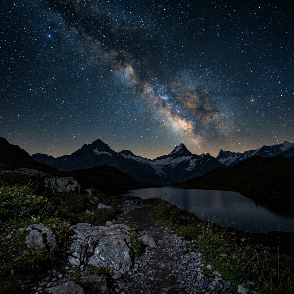 Realistic Mountain Silhouette at Midnight 1