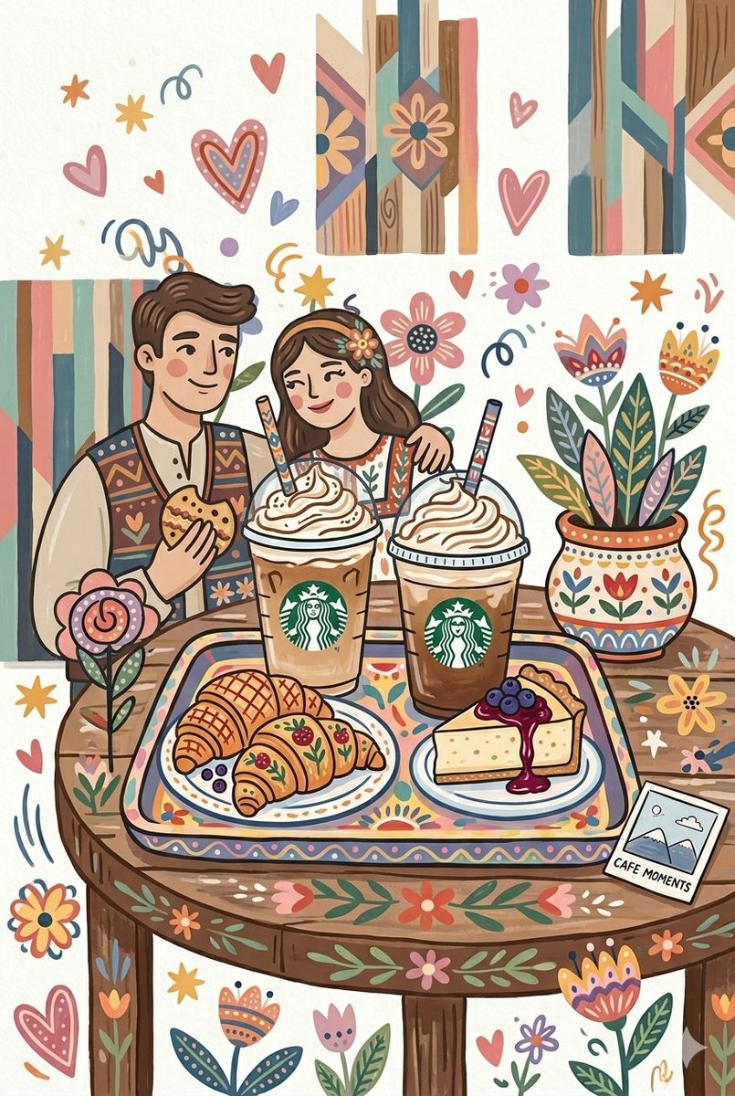 Folk Art Cafe Date Illustration 1