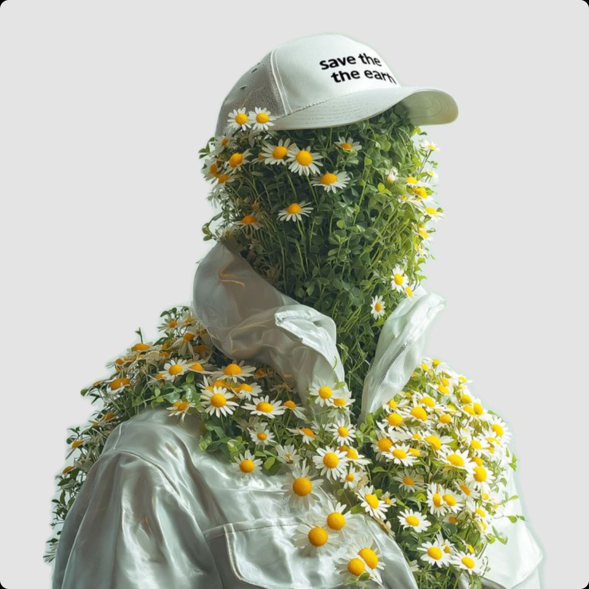 Surreal Portrait of Humanoid Covered in Grass and Daisies 1