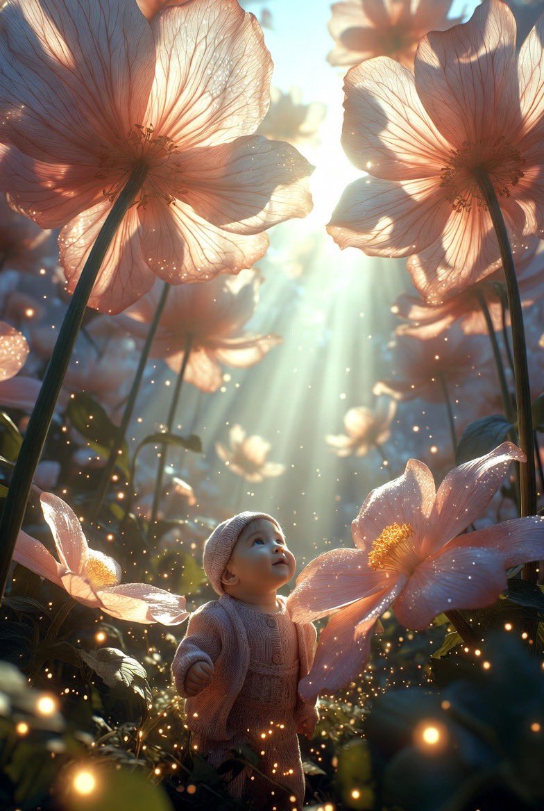 Ultra-Realistic Surreal Conceptual Portrait of a Baby in a Gigantic Flower Field 2