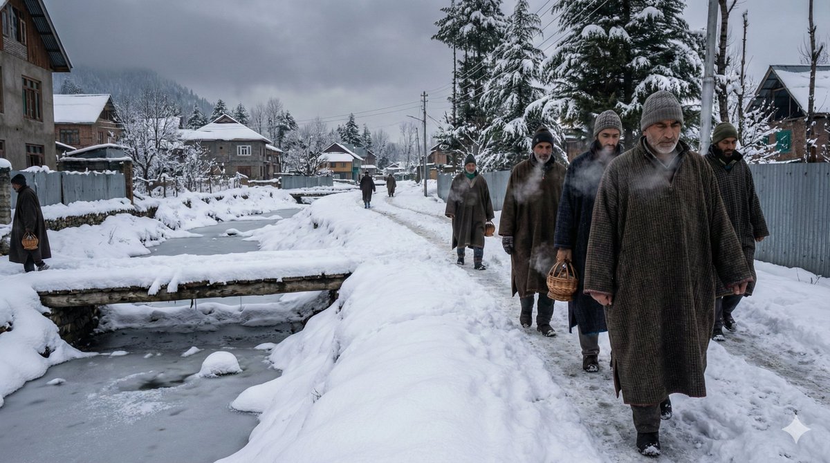 Cinematic Winter Scene in Kashmir Prompt 1