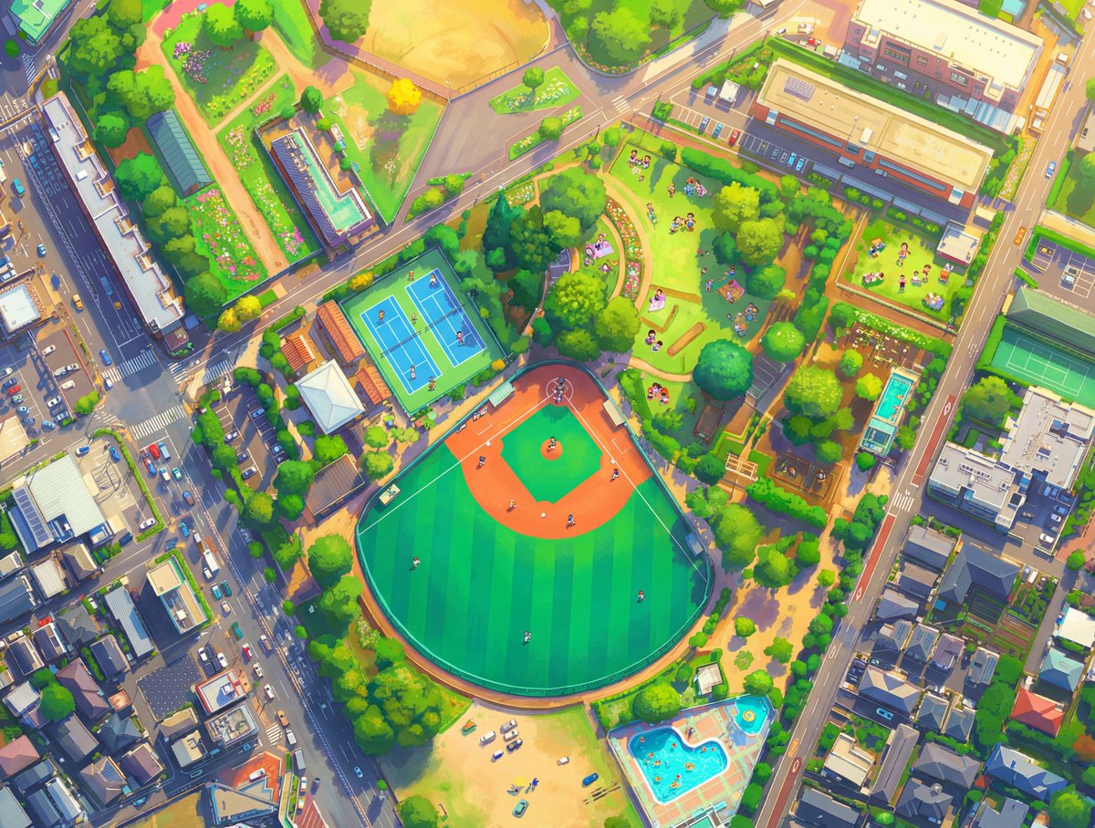 Cartoon drone-style Google Maps aerial illustration prompt 2