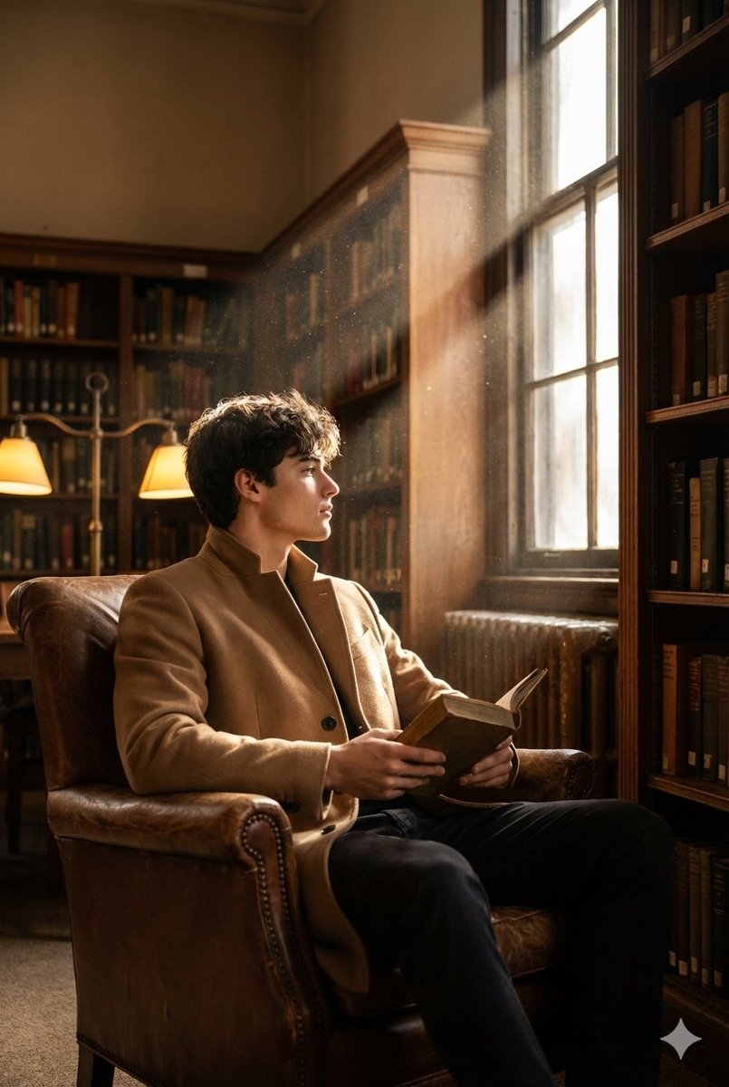 Cinematic Fashion Shot of a Man in a Library 1
