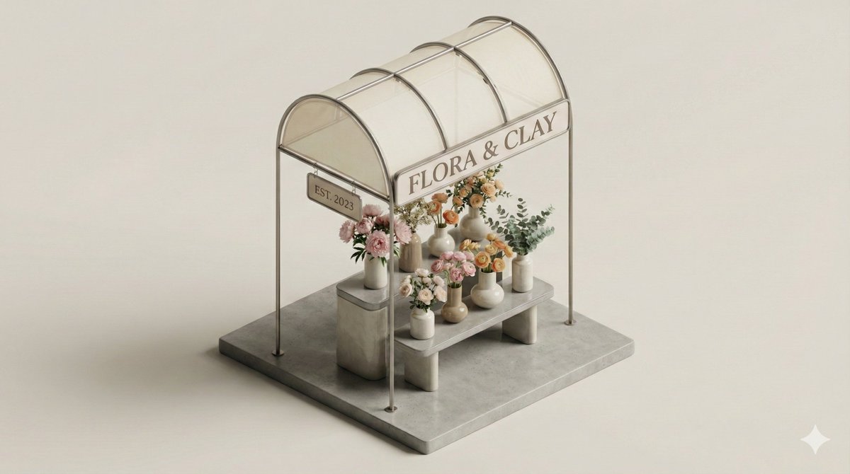 Minimal 3D Isometric Urban Retail Kiosk Diorama 2