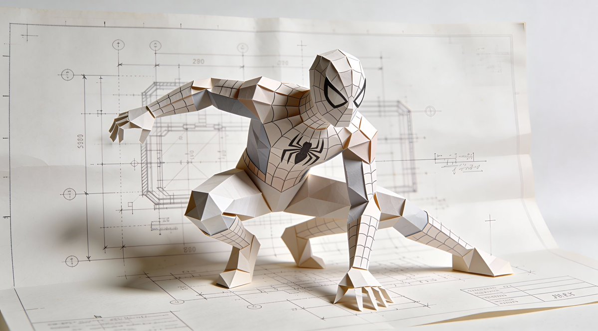 Natural Language Prompt for Spider-Man Folded-Paper Blueprint 1