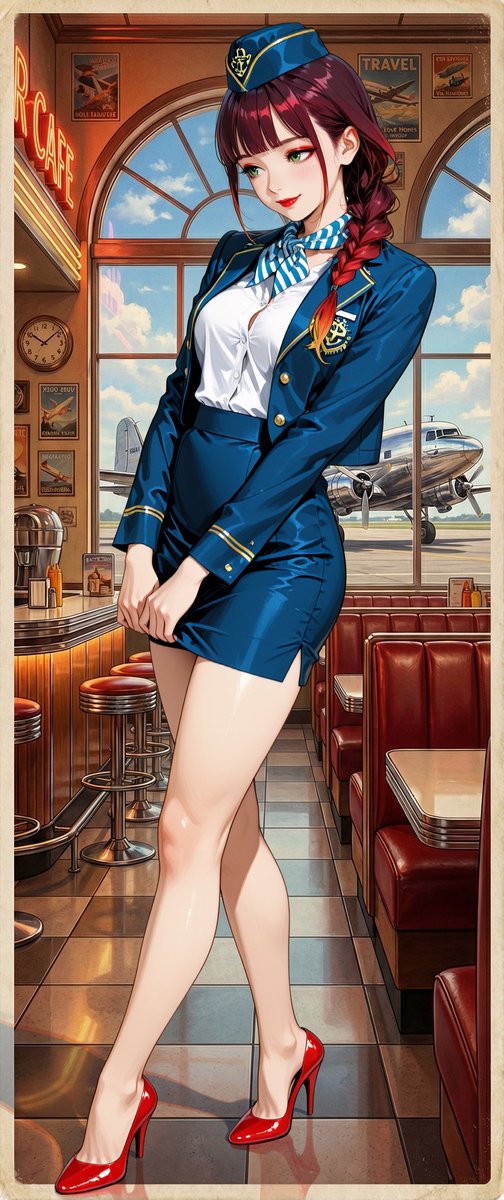 Retro American Pinup Background Prompt (Airport Cafe) 1