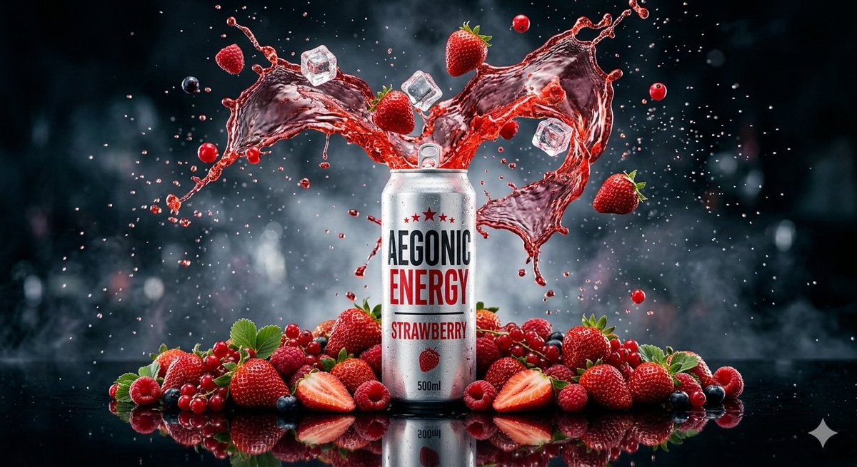 Cinematic Product Photography Prompt: Strawberry Energy Drink Explosion 2