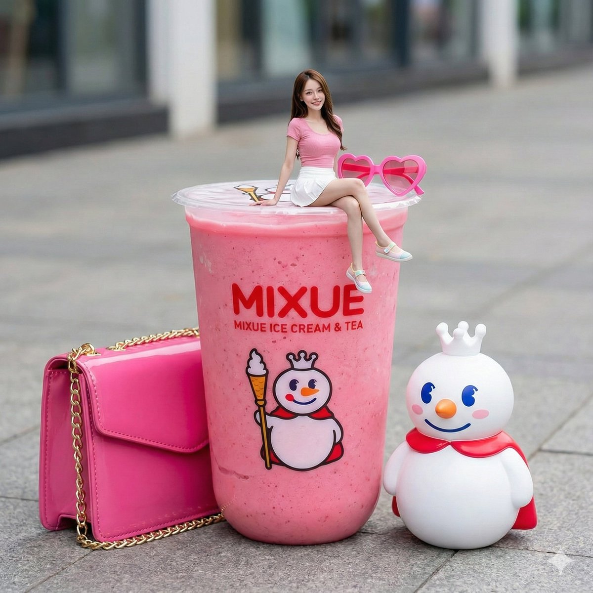 Miniature Girl Sitting on Coffee Cups 1