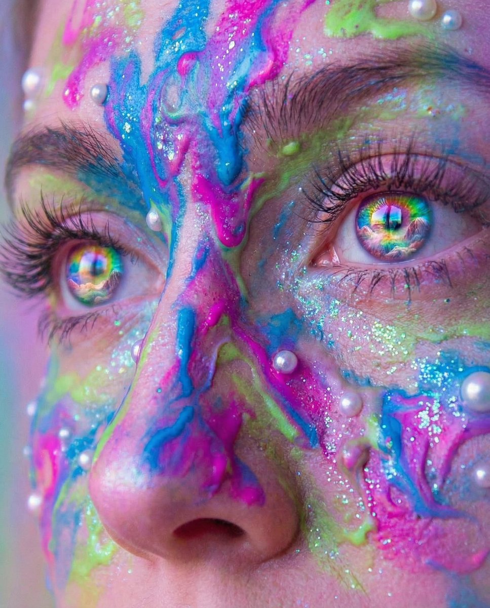 Surreal Portrait with Rainbow Irises and Melted Paint 1