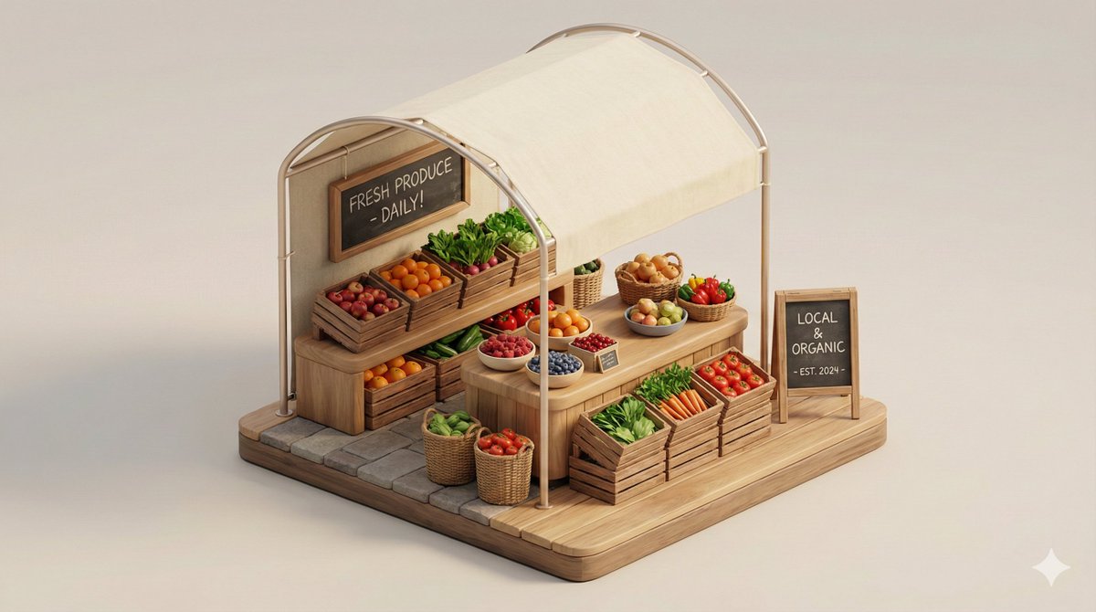 Minimal 3D Isometric Urban Retail Kiosk Diorama 1