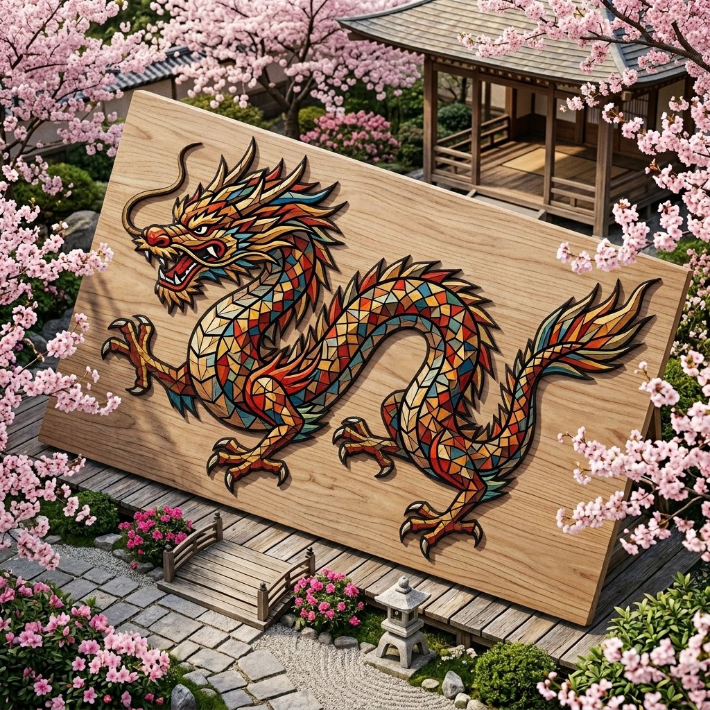 Chinese Dragon Wood Mosaic 1