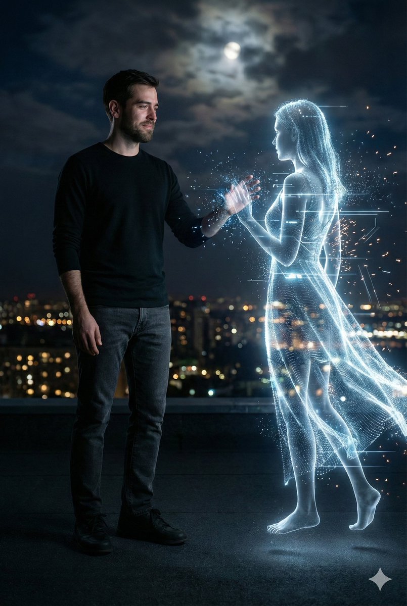 Cinematic Night Rooftop Scene with Hologram 1