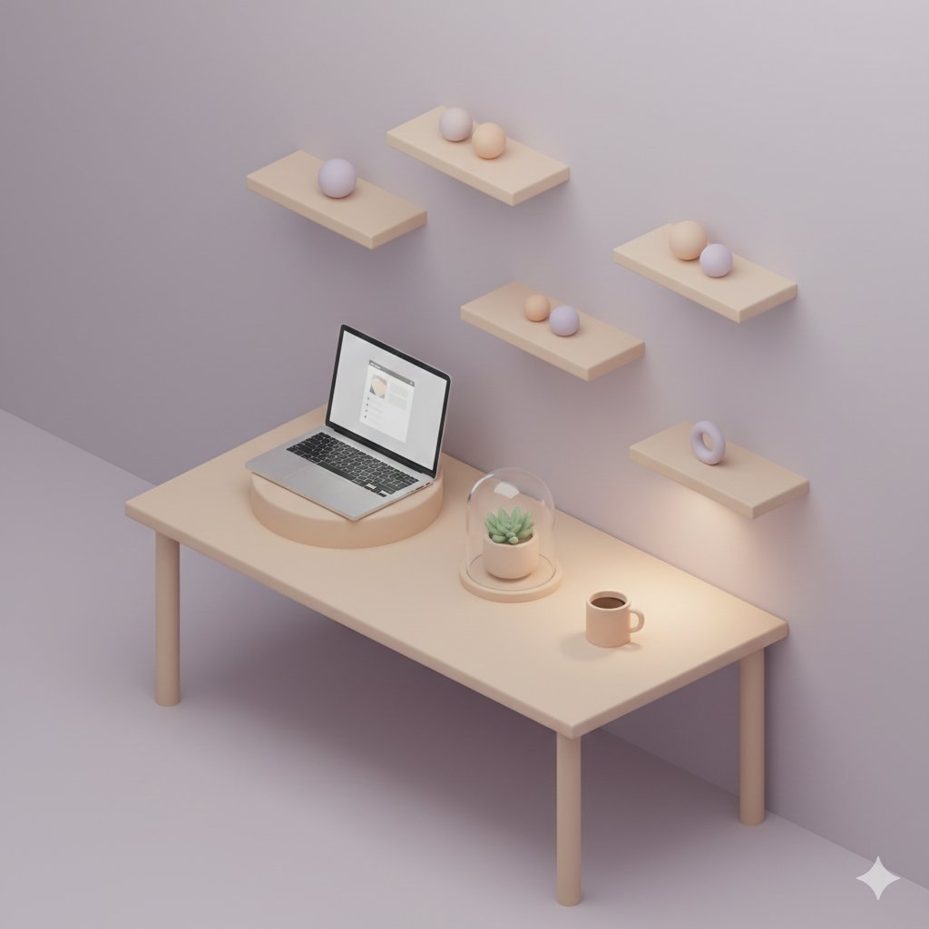 3D Isometric Floating Home Office Illustration 1