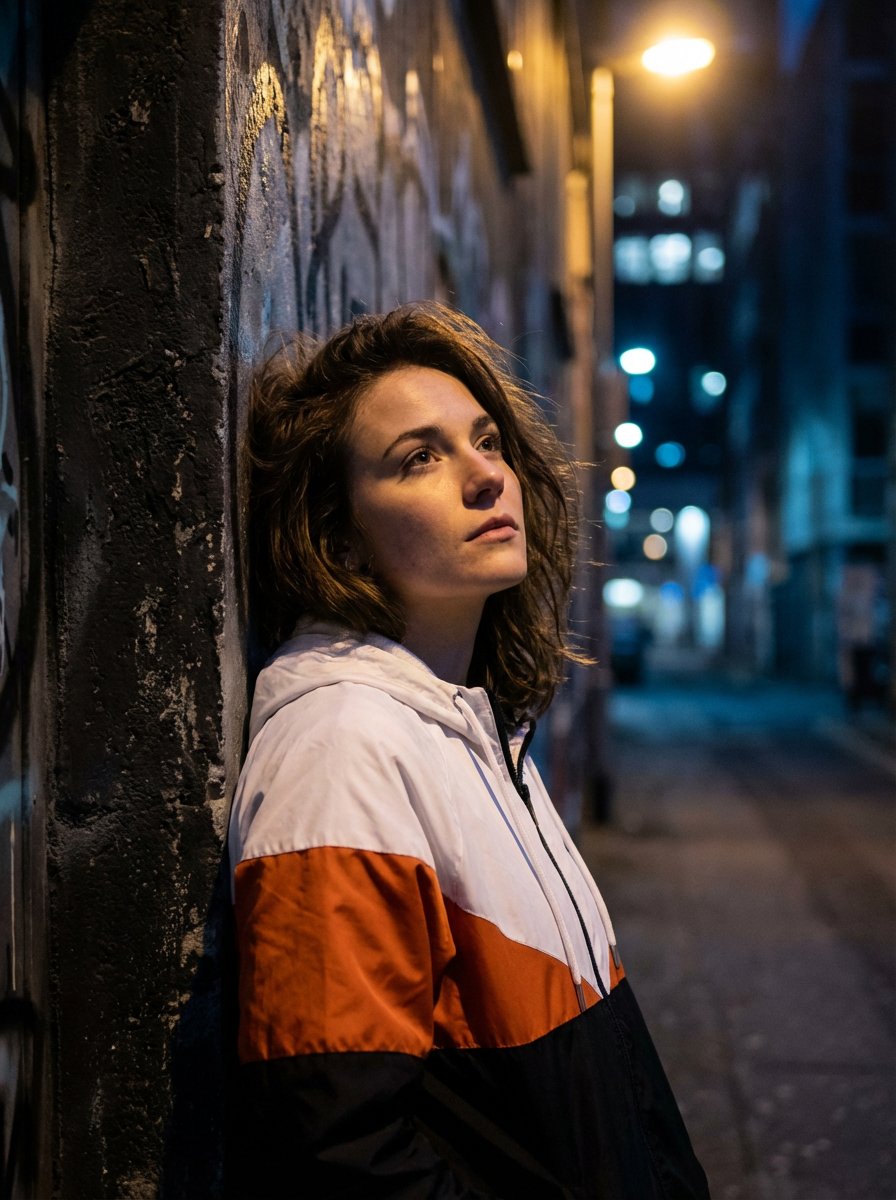 Dramatic Urban Portrait with Overhead Lighting 1