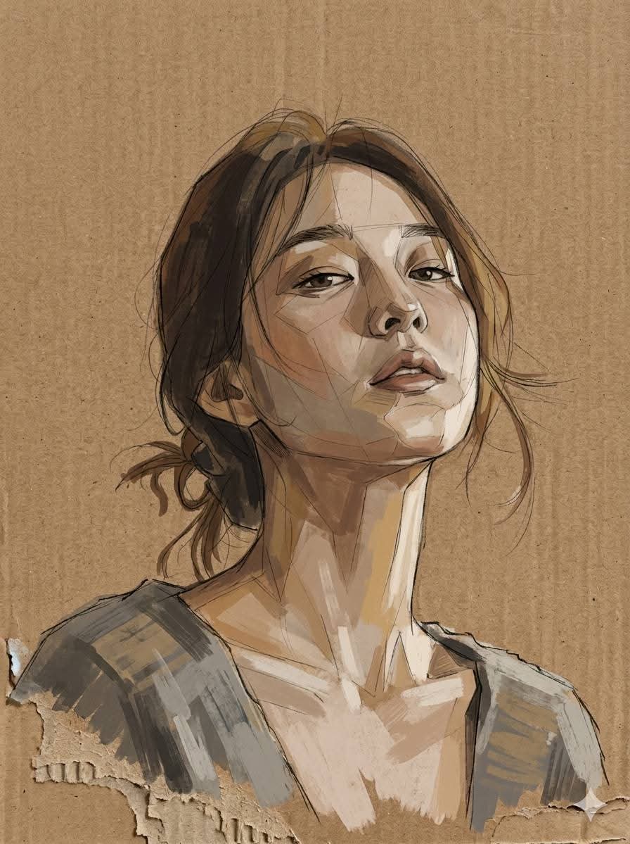 Cardboard Mixed Media Portrait 1