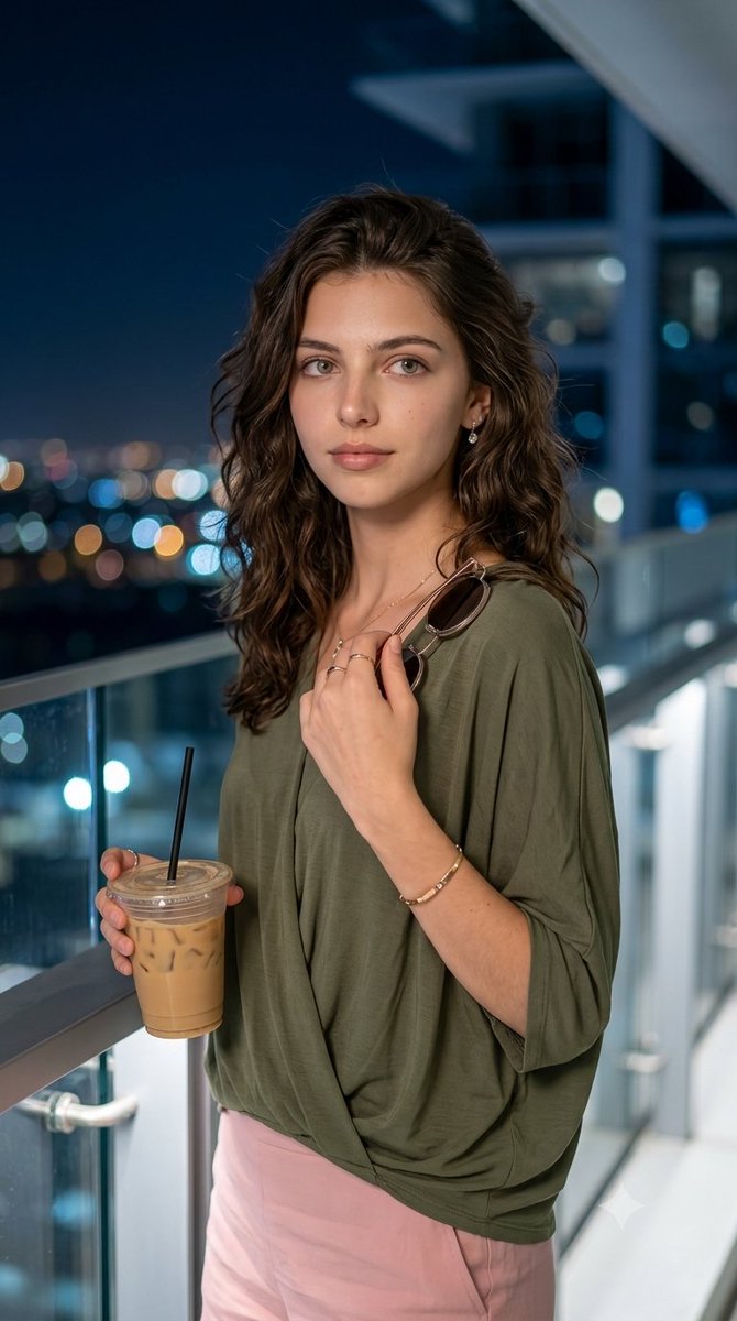 Cinematic Night Balcony Fashion Portrait 1