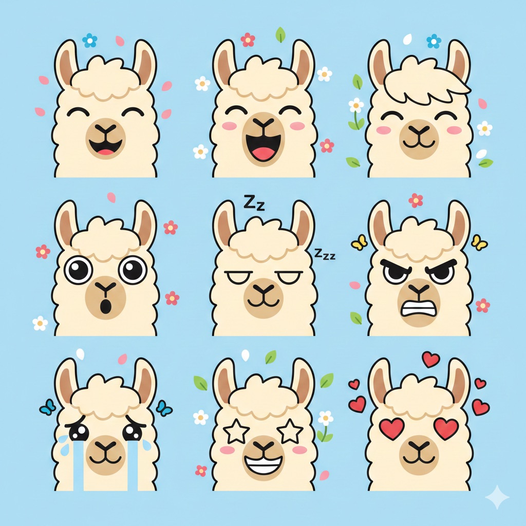 Flat Vector Llama Emoji Prompt 2