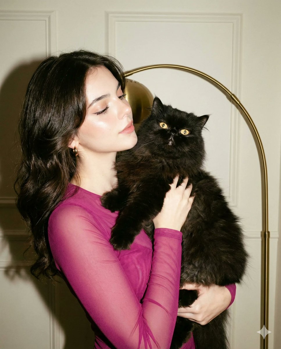 High-Fashion Flash Photo with Cat (Facial Edit Lock) 2