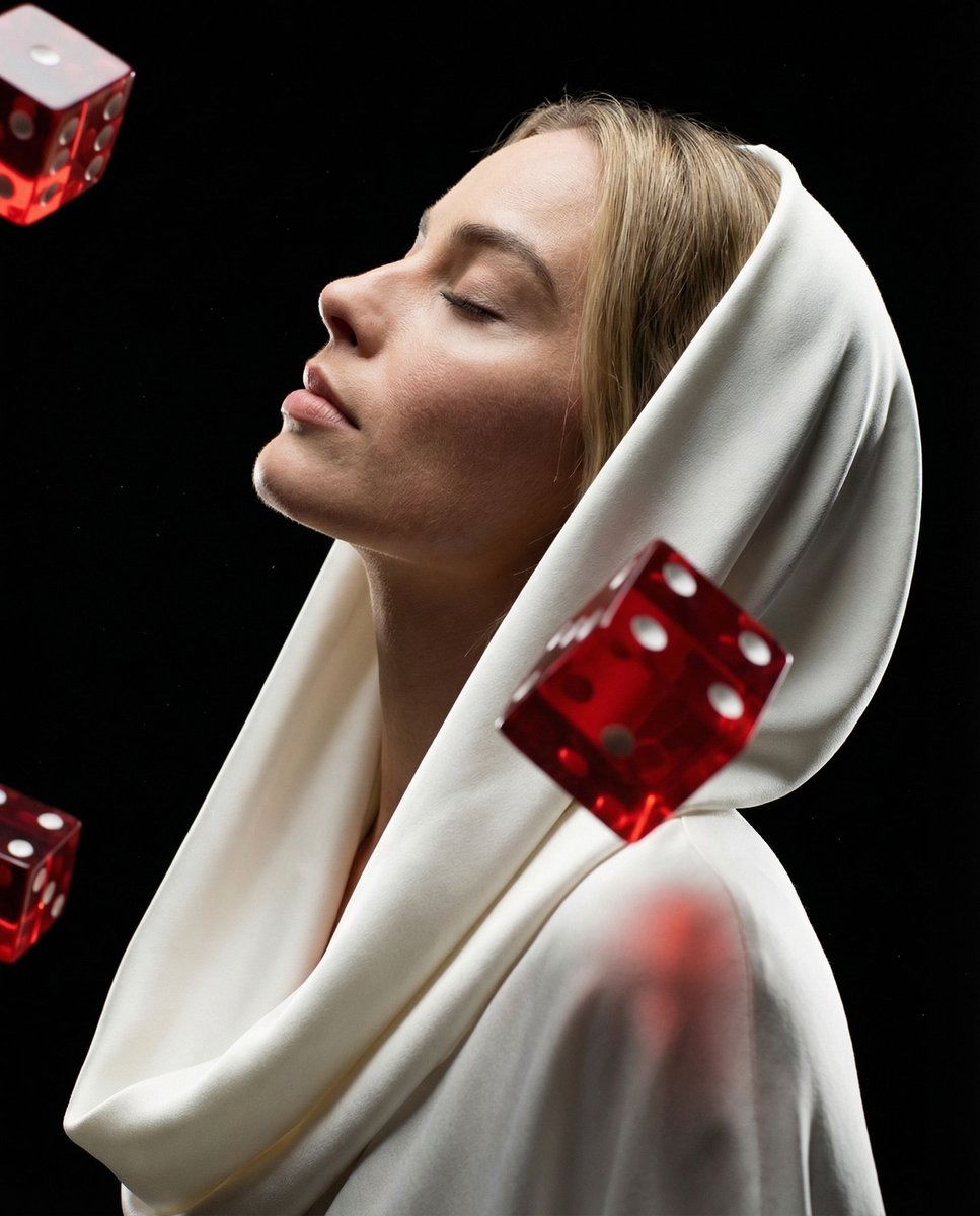 Surreal Profile Portrait with Floating Dice 1