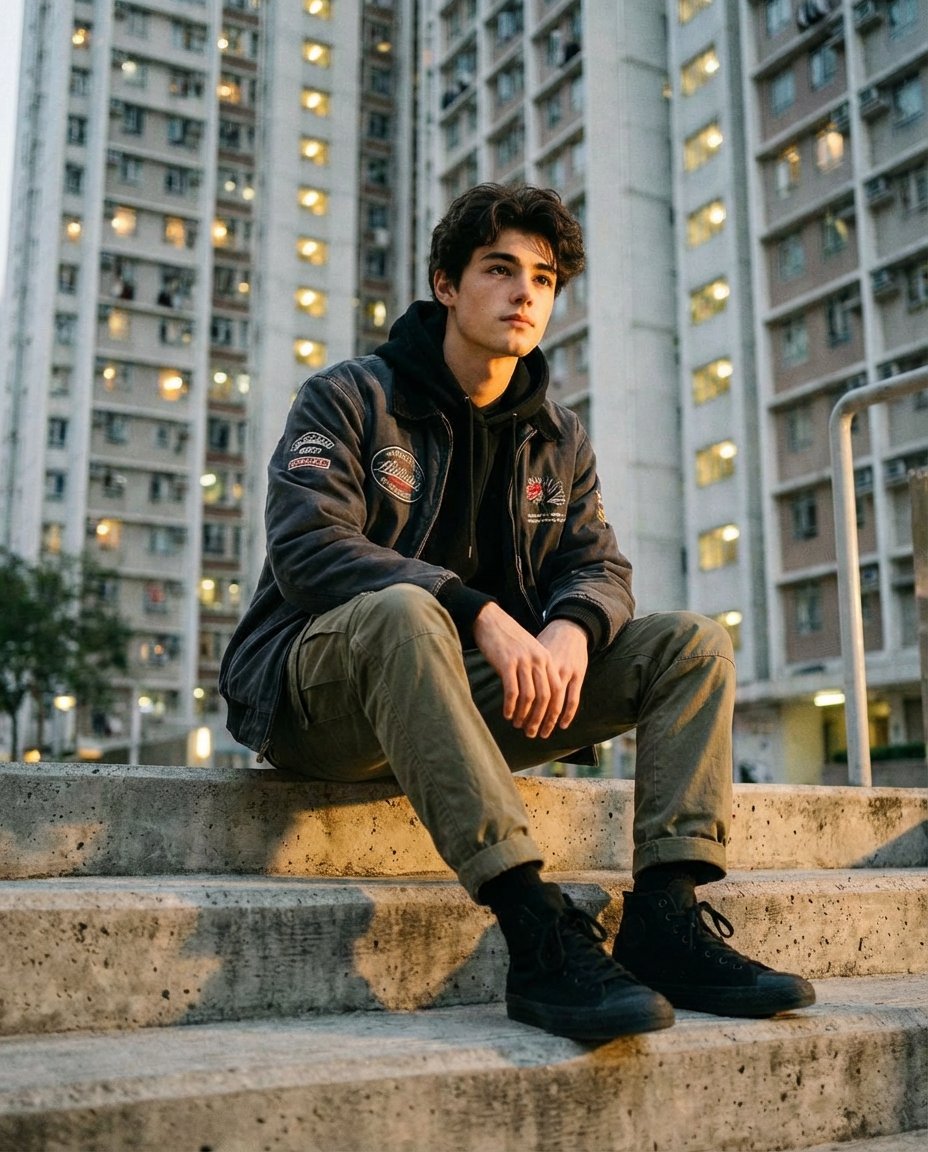 Urban Streetwear Portrait at Golden Hour Prompt 1