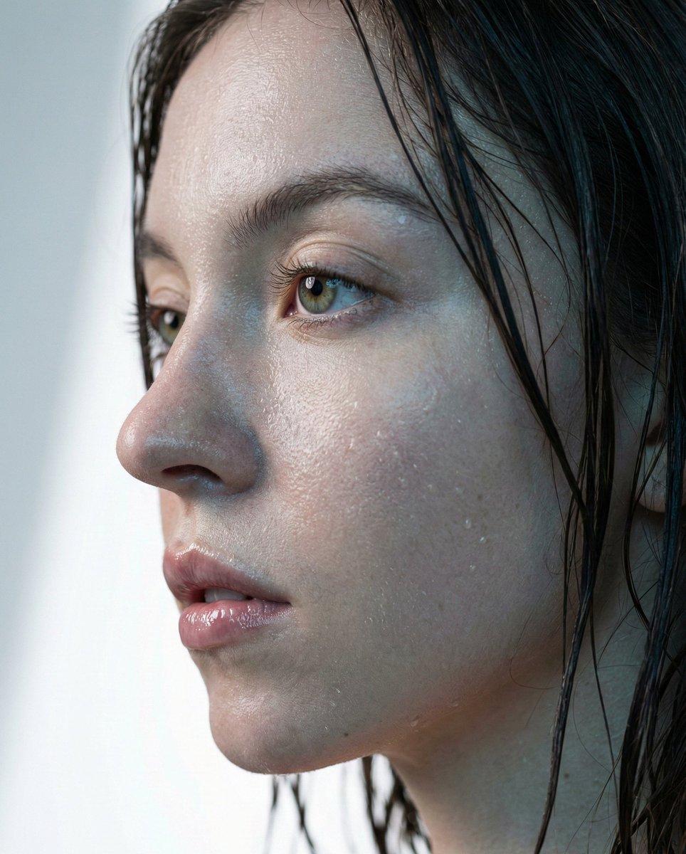 Hyper-Realistic Macro Portrait of Sydney Sweeney (Wet Look) 1