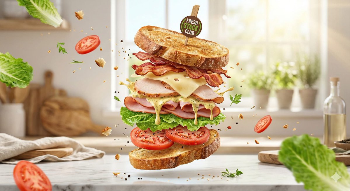 Exploded Tilt View Sandwich Product Photography 1