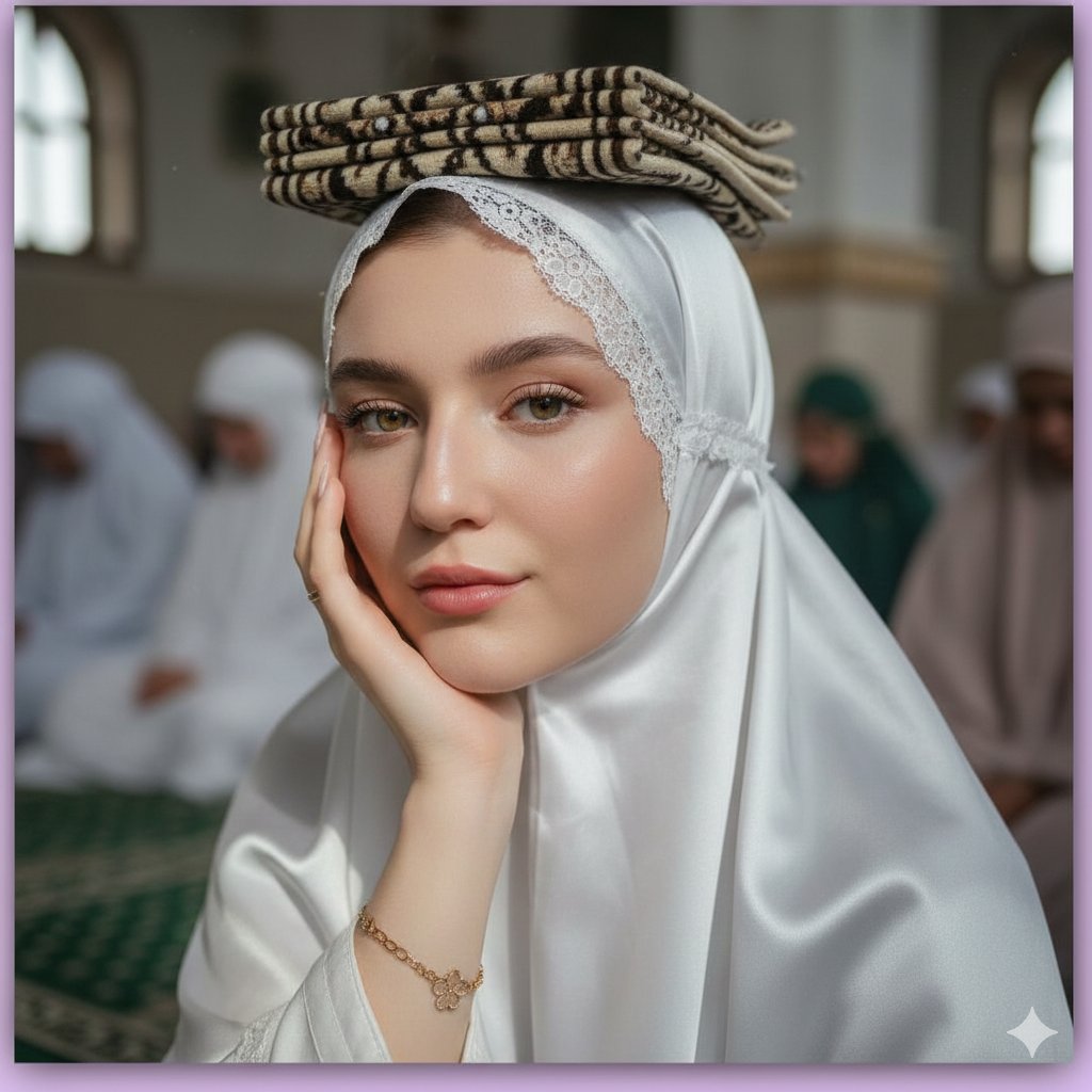 Cinematic Muslim Woman Portrait in Mosque Prompt 1