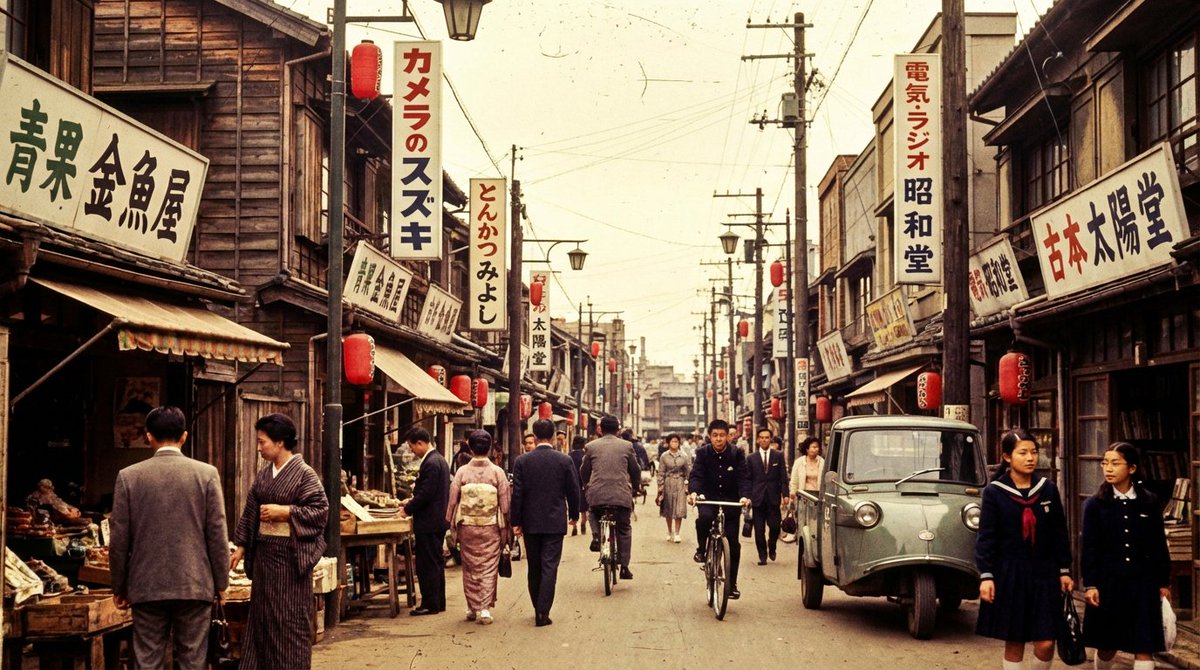 High economic growth era Japanese downtown shopping street 1