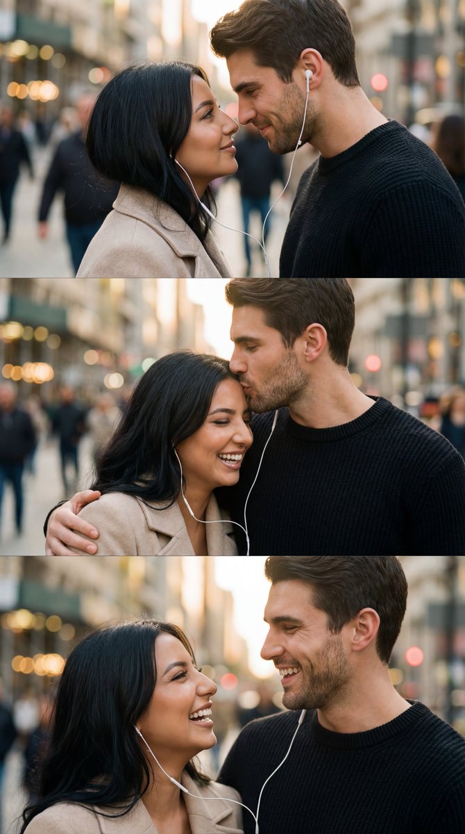 Romantic Cinematic Triptych with Shared Earphones 1
