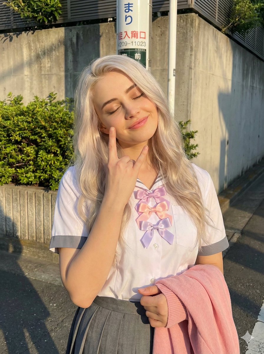 Photorealistic Japanese Schoolgirl Portrait at Golden Hour 1