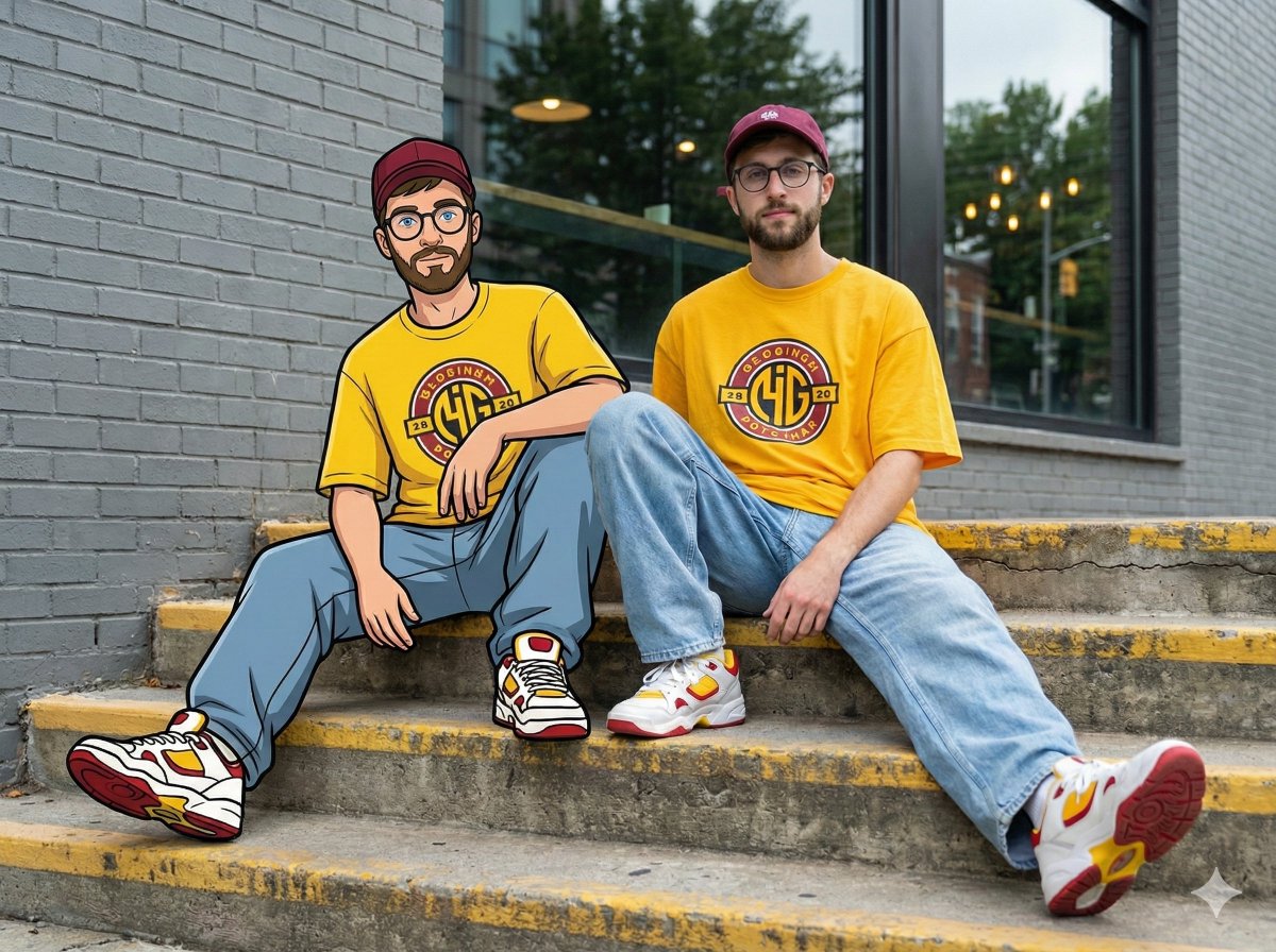 Mixed-Reality Street Portrait (Real Person with Cartoon Twin) 2