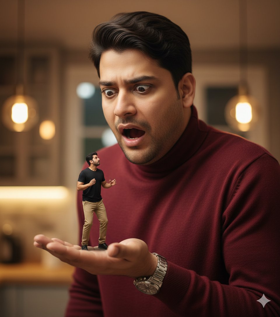 Surrealist Forced Perspective Giant/Miniature Man Prompt 1