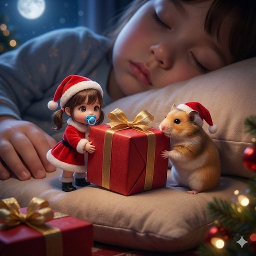 Tiny Santa Placing Present Prompt 1