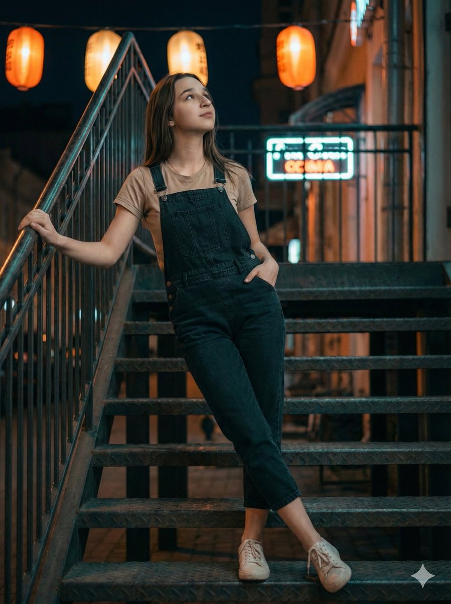 Cinematic Night Portrait on Urban Stairs 1