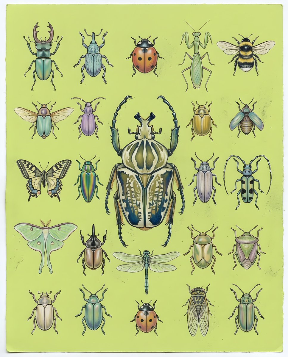 Pastel Chalk Insect Knolling 1