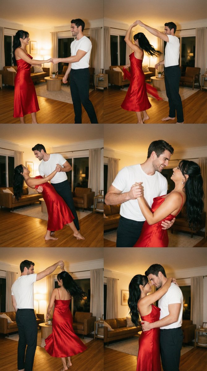 Cinematic Film Still Grid Prompt for Home Dance Sequence 1
