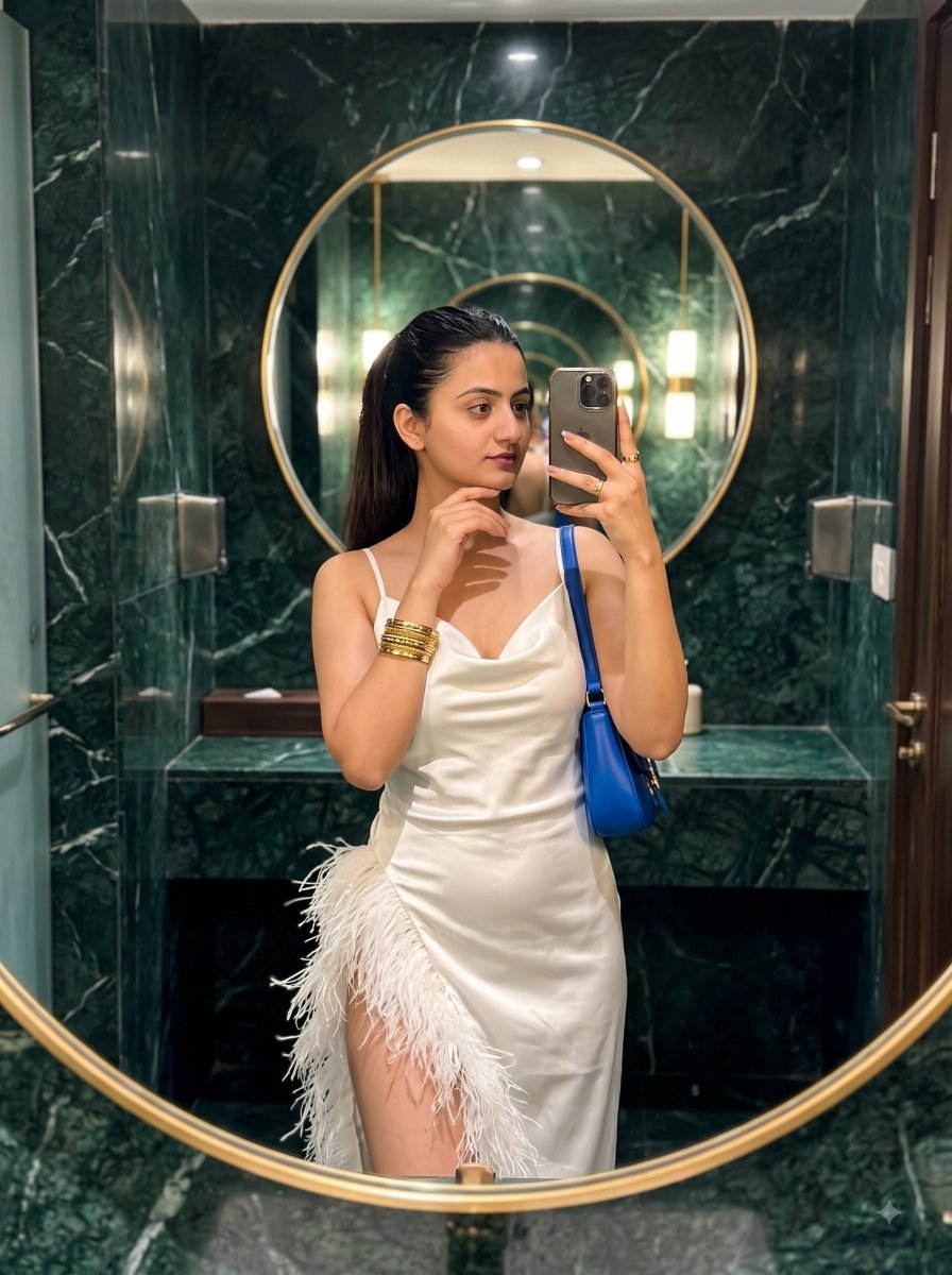 Feather Silk Dress Mirror Selfie 1