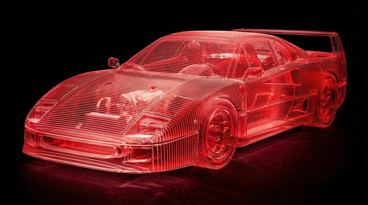 Transparent Layered Glass Supercar Sculpture Prompt 2