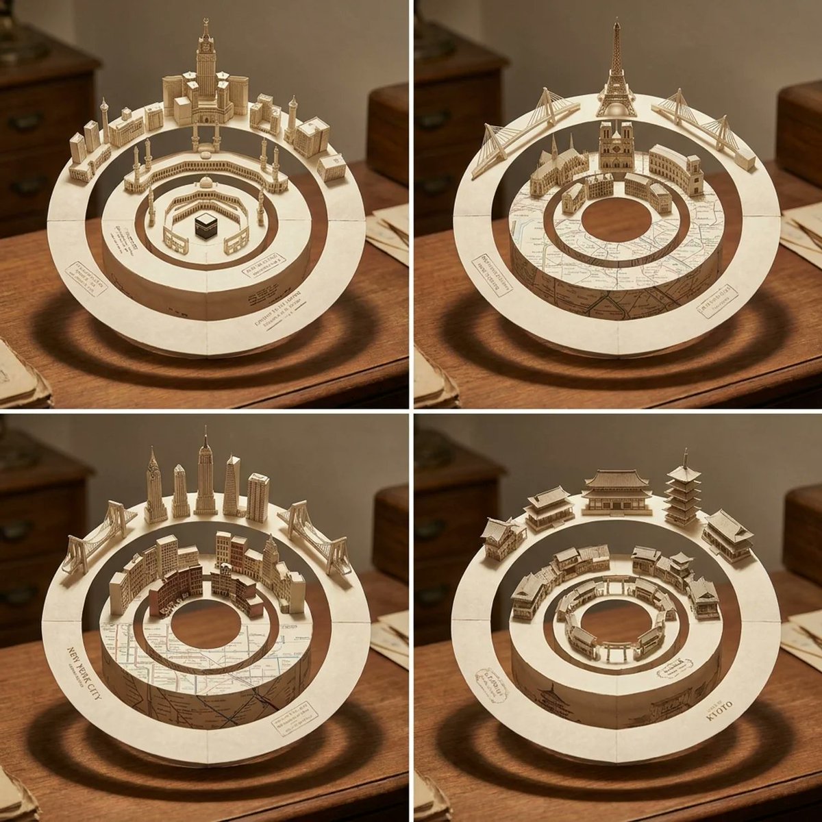 Concentric Papercraft City Installation 1