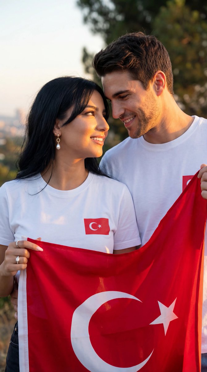 Photorealistic Romantic Couple with Turkish Flag Prompt 1
