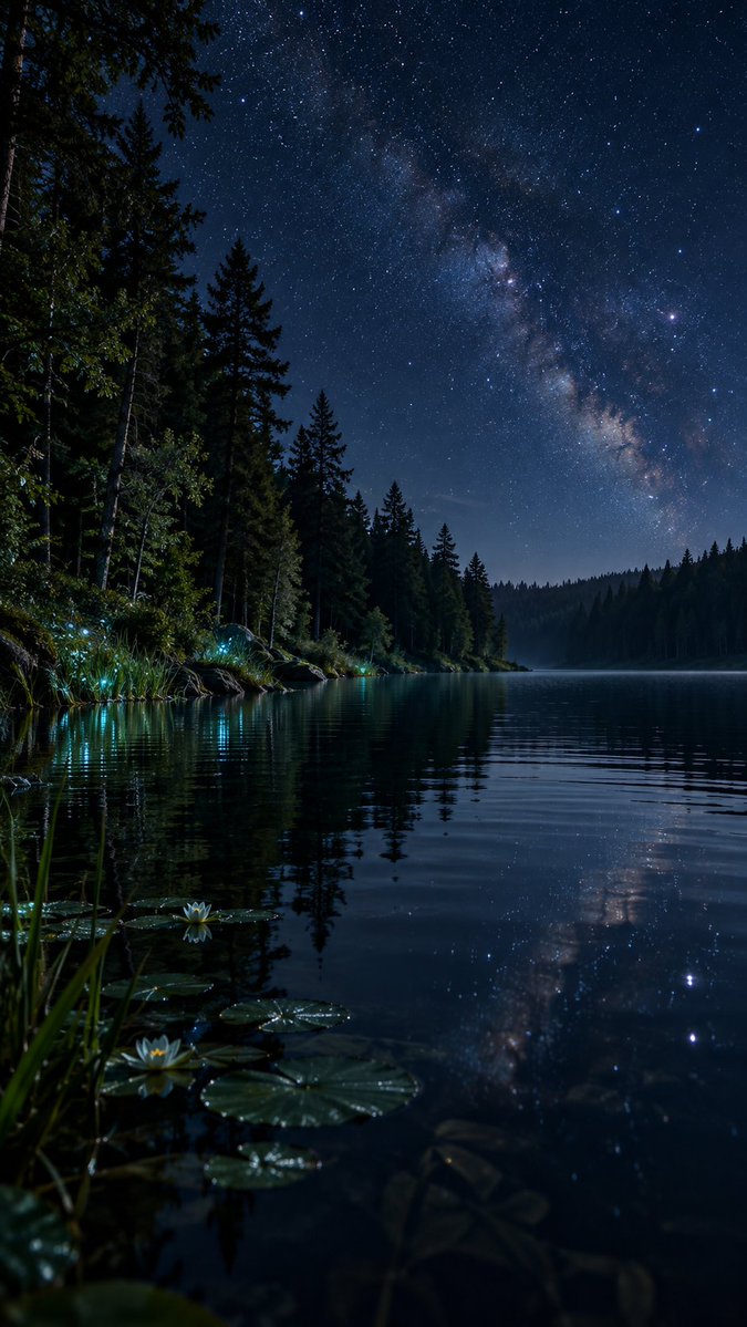 星空下静谧森林小径视频