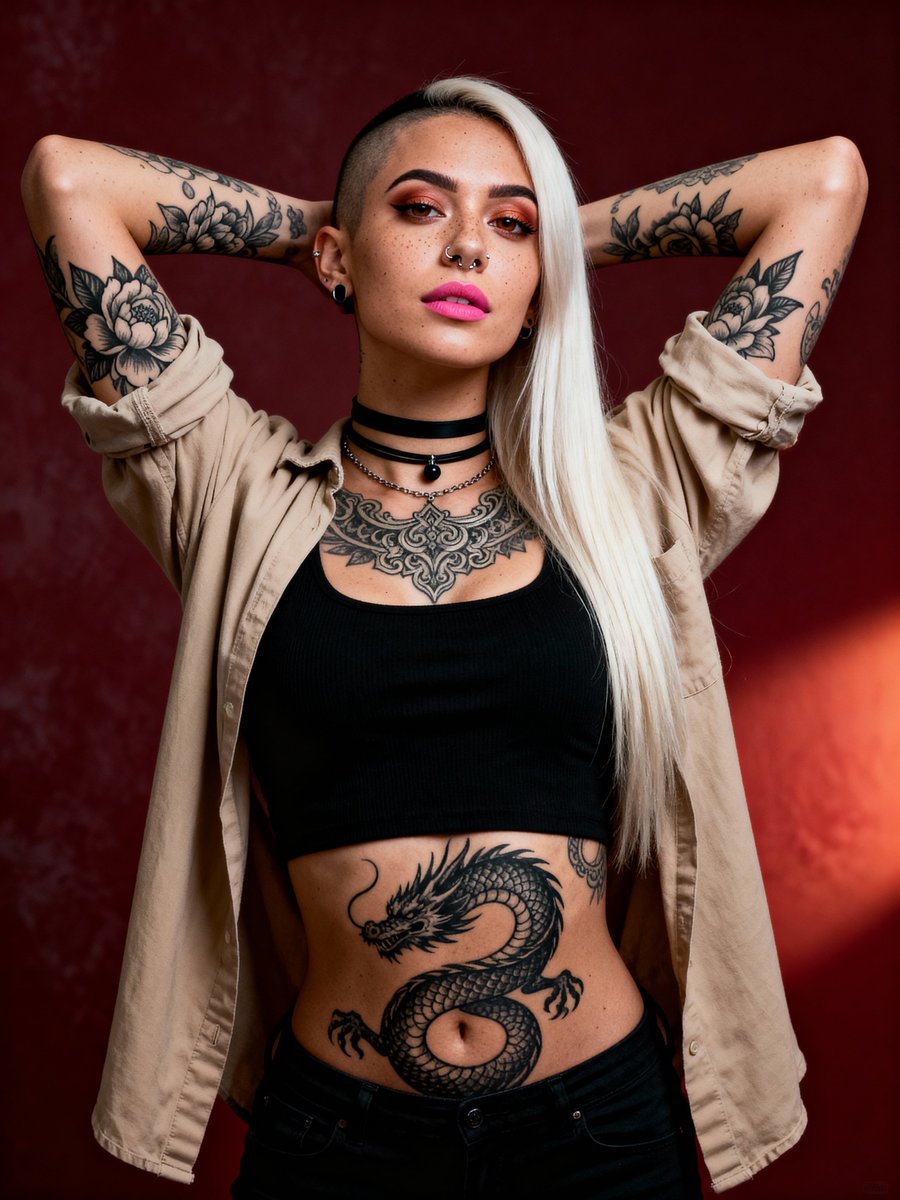 Alternative tattooed woman studio portrait 2