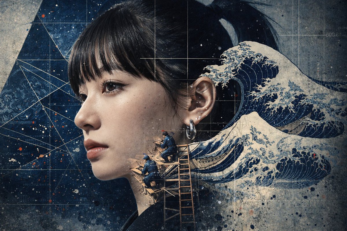 Photorealistic Portrait with Ukiyo-e and Industrial Fusion 1