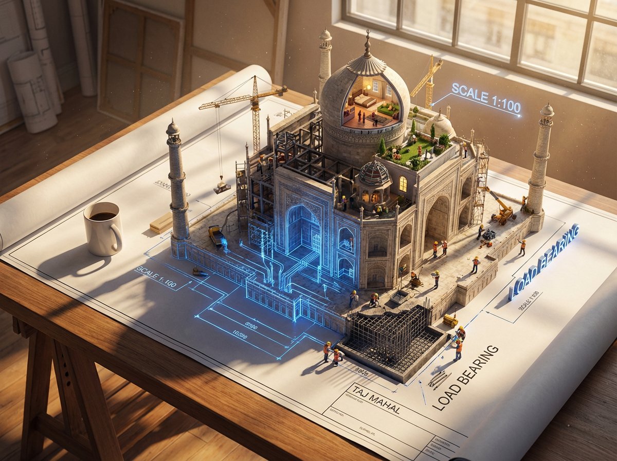 Epic 3D Architectural Blueprint Awakening Scene 3
